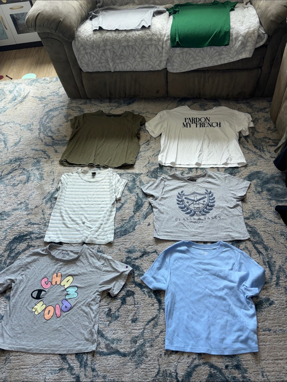Assorted Kids Graphic & Basic Tees - Olive, White, Stripe, Gray & Light Blue